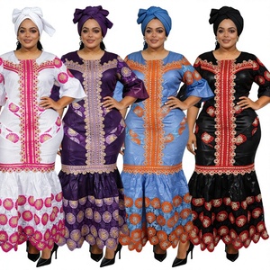 Robe Dashiki Abaya pour femme, grande taille, respirante, imprimée numériquement, avec broderie africaine, dentelle et patchwork, style Moyen-Orient, et foulard - Product Image 4