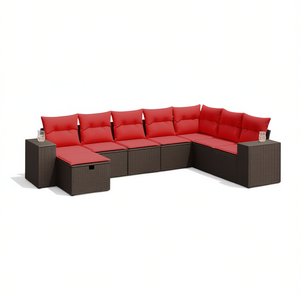 Set di divani da giardino in polyrattan marrone, 8 pezzi con cuscini, mobili da esterno moderni - Product Image 1