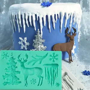 Diy 3d Kerstboom Elanden Sneeuwvlok Vorm Siliconen Mal Handgemaakte Cake Versieren Chocolade Fondant Kaars Mal Bakgereedschap Feest