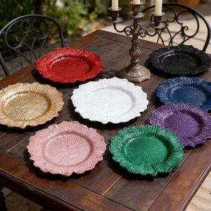 Set di Piatti Decorativi per Tavolo da Matrimonio, Piatti Rotondi da 13 Pollici in Plastica Colorata Oro Rosa con Motivo a Riff - Product Image 1