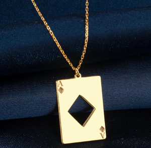 Collana di carte da gioco placcate in <span class=keywords><strong>oro</strong></span> 18k <span class=keywords><strong>asso</strong></span> di picche gioielli con ciondolo da Poker personalizzato ciondolo giocatore del casinò fascino Blackjack <span class=keywords><strong>asso</strong></span> di cuori - Product Image 1