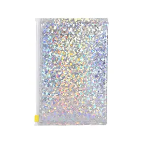 Glamour bolsa de envelopes cosméticos holográfica, pequena bolsa com zíper para sombra, batom, esponja e almofada