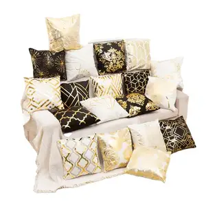 Sarung bantal persegi dekoratif, cetak cap emas mewah, penutup bantal lempar ritsleting nyaman untuk Sofa kamar tidur 18*18 pelindung bantal