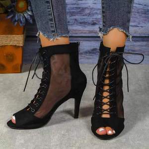 2025 femmes danse Jazz latine <span class=keywords><strong>talons</strong></span> hauts maille noire bottes de danse de salon chaussures de fête Salsa chaussures de danse - Product Image 5