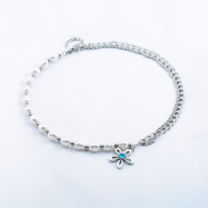 แฟชั่นสร้อยคอจี้มุกเทียมดีไซน์ดอกไม้โซ่เงินเครื่องประดับปาร์ตี้ - Product Image 1