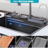 Évier de Cuisine Cascade en Acier Inoxydable 304, Grand Modèle Populaire 2025, à Fosse Unique et Multifonction, Affichage Numérique LED Anti-Rayures