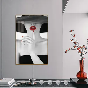 Guanjun Sexy Hot Lip Beauty Portrait Painting Modern Photography Art Luxury Crystal Porcelain Paintings And Wall Arts