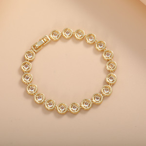 Roman Round Button Zirconium <b>Bracelet</b> <b>Copper</b> Alloy Bezel Setting Party Fashion Chain Link <b>Bracelet</b> ASL 0553Q - Product Image 3
