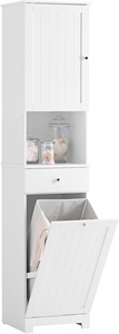 Meuble <span class=keywords><strong>de</strong></span> <span class=keywords><strong>salle</strong></span> <span class=keywords><strong>de</strong></span> <span class=keywords><strong>bain</strong></span> peu encombrant avec panier à linge 45L, <span class=keywords><strong>colonne</strong></span> étroite avec tiroir en MDF, étagère ouverte pour linge ou toilettes - Product Image 2