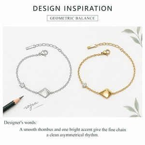 กำไลข้อมือรูปทรงข้าวหลามตัด สแตนเลสประดับเพชรซิร์คอน ชุบทอง 14K แบบสุญญากาศ สีทองและสีเงิน - Product Image 4