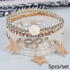 핫 세일 빈티지 보헤미안 라인스톤 비즈 나비 유리 스톤 인피니티 팔찌 세트 - Product Image 5