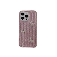 Coque de téléphone papillon mignon transfrontalier diamant pour iPhone 16 Pro Compatible 12/11 pour Apple 16/15 Pro Max strass perle décor