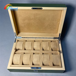 Rectangle Wood <b>Watch</b> Box with Faux Suede Interior Green Color Protective <b>Case</b> for Storage - Product Image 4