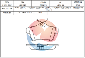 Plaquettes de frein SDCX D1831-9062 GDB1828 425435 425444 425446 1608520680 FDB4224 SP1881 PN0473 pour <span class=keywords><strong>CITROEN</strong></span> DS5 <span class=keywords><strong>DS4</strong></span> C4 PEUGEOT 508 308 - Product Image 2