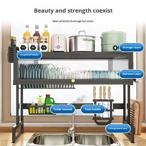 <b>Kitchen</b> Accessories Rack Carbon Steel for Flip Cover Countertop Dish <b>Storage</b> Rack Chopsticks Holder Sink Draining Tableware - Product Image 5