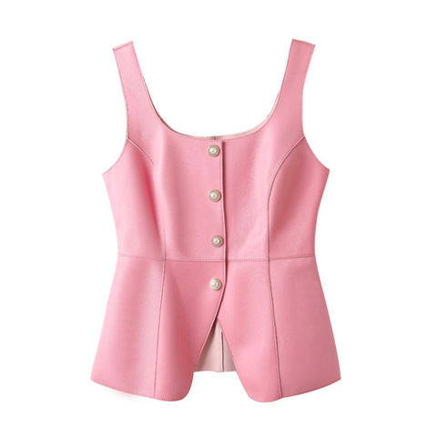 4906 Custom Leather Waistcoat Solid Color Single Breasted Women Genuine Sheep Leather Vests