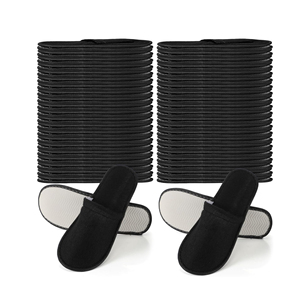 Pantoufles d'hôtel portables en tissu non tissé biodégradable en bambou écologique noir, personnalisables avec logo, à usage unique, pour spa et voyage - Product Image 1