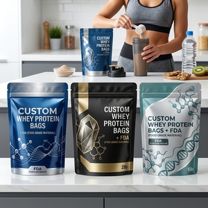 Whey Protein Isolate Packaging Pouches Aluminum Foil Mylar Stand Up <b>Bags</b> Resealable <b>Zip</b> Lock Custom Logo 1lb/2lb/500g/1kg - Product Image 2