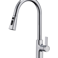 Robinet de cuisine moderne à col de cygne avec douchette extractible et mitigeur monocommande à bouton-poussoir pour l'approvisionnement des restaurants