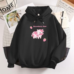 <b>Strawberry</b> Cow Print Hoodie Women Casual Fuzzy <b>Top</b> Black XL=US M - Product Image 2