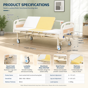 Cama Hospitalaria Manual con 3 Manivelas, Cojín Articulado Central y Barandillas Laterales Telescópicas para Cuidado en el Hogar - Product Image 4