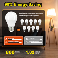 6/12/24 Paket Bohlam LED A19 dengan Casing PC, Tidak Dapat Diredupkan, Setara 60W & 100W, Suhu Warna Dapat Dipilih 2700K-5000K, Bohlam LED E26