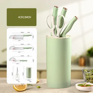 Manjia bán buôn Chất lượng cao hộ gia đình 5-mảnh dao nhà bếp đặt thép không gỉ Slicer kéo đầu bếp dao với chủ