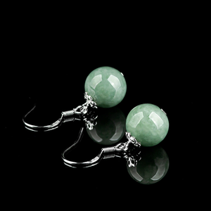 Natural genuine jade green round beads <b>earrings</b> in S925 <b>silver</b> <b>set</b> with jade stones. Fashionable women's <b>earrings</b> - Product Image 3