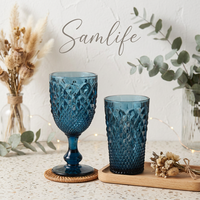 Samlife-22175 Vente en gros de sets de verres à vin vintage personnalisés en verre gaufré, ensemble de verres à vin de luxe colorés