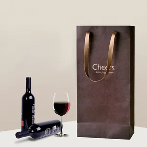 Hot Stamp Wine Package Bags Champagne with Matte Limatation Bottle Paper Brown Tea Packaging Bags Eco-friendly Offset Printing