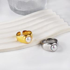 Joyería para Mujer, Accesorios, Juego de Joyería al por Mayor, Acero Inoxidable, Chapado en Oro de 18K, Anillo de Mujer, Perla, Anillo Ajustable Chapado en Oro - Product Image 4