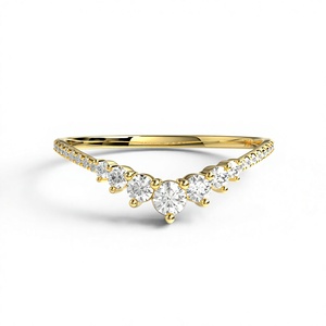 แหวนเพชรทรงกลมเจียระไนแบบไล่ระดับเคลือบทอง 18K 14K น้ำหนักเบา สไตล์มินิมอล สำหรับผู้หญิง รูปทรงตัววี สามารถสวมซ้อนกันได้ - Product Image 1