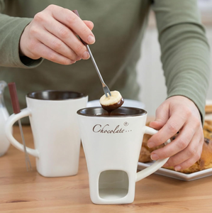 Pot à fondue en céramique, tasse à fondue au chocolat avec fourchettes, pot à fondue pour chocolat, fromage, beurre pour les fêtes à la maison - Product Image 5