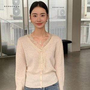 Maglione Cardigan in Cashmere personalizzato con scollo <span class=keywords><strong>a</strong></span> V in pizzo da <span class=keywords><strong>donna</strong></span> in puro Cashmere - Product Image 5