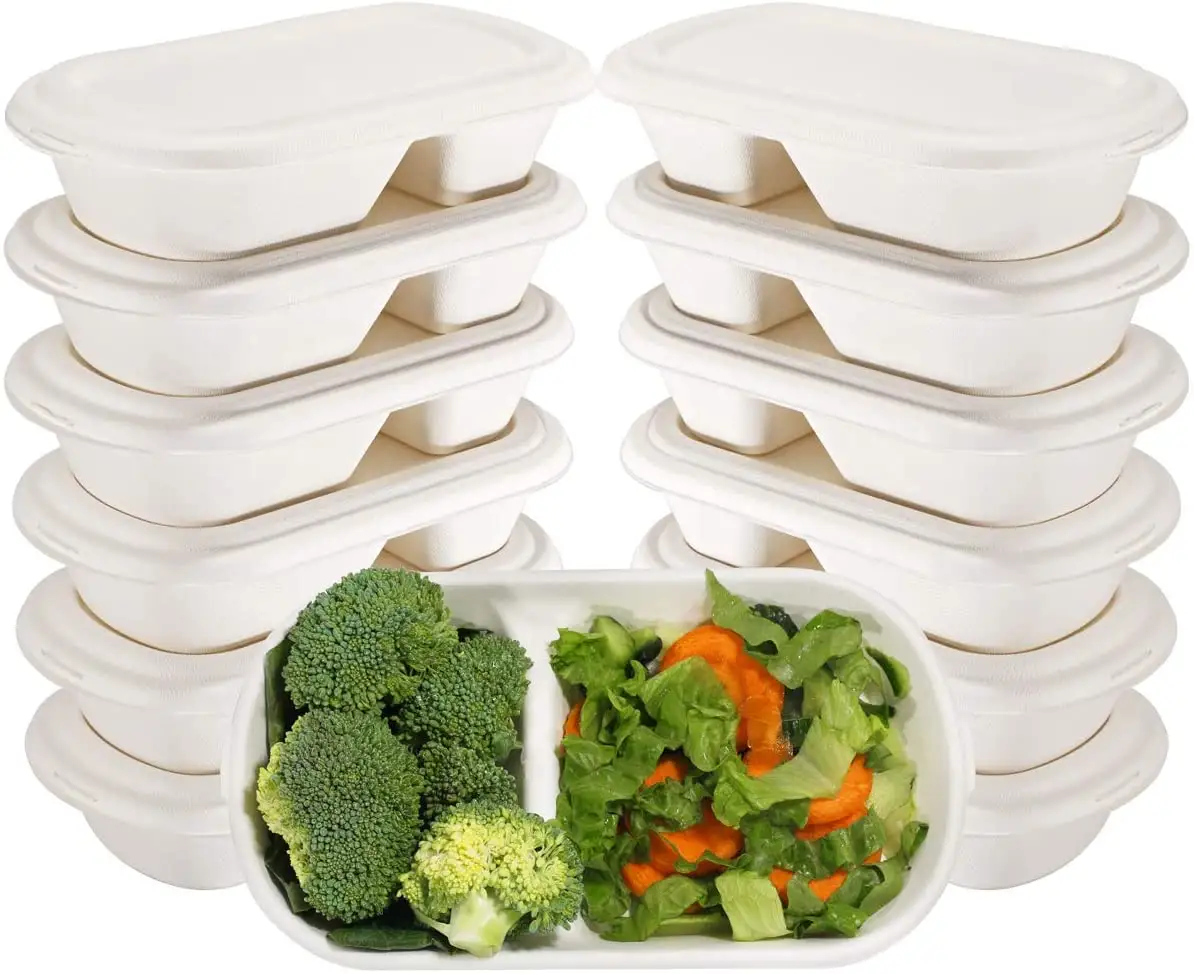 Groothandel Papiervezel Saladebox Biologisch Afbreekbaar Composteerbaar Suikerriet Bagasse Lunchbox Met Deksel