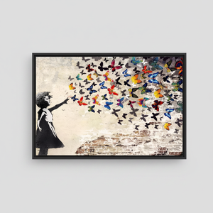Vibrant Girl with Butterflies Graffiti Art Print on Printed Canvas,<b>BLACK</b> <b>FRAMED</b> CANVAS - Product Image 2