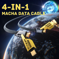 Cable de Datos Plano Trenzado 4 en 1 con PD de 65W, Portátil, para Carga Rápida de Múltiples Dispositivos, Laptops, Smartphones, Cable de Alimentación Universal