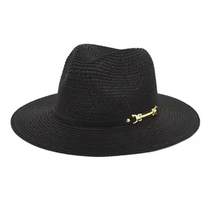 Sombrero de jazz Panamá de ala ancha para hombre, sombrero de paja de papel unisex para viajes en la playa a prueba de sol para mujer