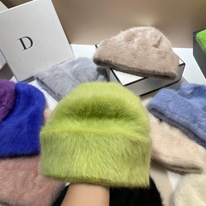 Mode fourrure longue Angora lapin fourrure hiver chapeau femmes en peluche <span class=keywords><strong>Bonnet</strong></span> Toque casquette tricoté chaud Beanie - Product Image 4