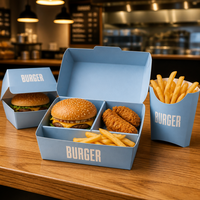 Emballage alimentaire jetable biodégradable et écologique pliable pour la restauration rapide, personnalisable, avec pelliculage mat pour frites