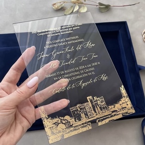Caja de Invitación de Boda Rígida de Terciopelo de Lujo, Reciclable, con Papel de Arte, Tarjeta Acrílica, Lámina Dorada, Borla y Cinta, Embalaje Personalizado Reutilizable - Product Image 3