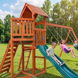 Parc de jardin d'école d'arrière-cour d'enfants équipement de terrain de jeu extérieur public commercial toboggan balançoire en bois - Product Image 1