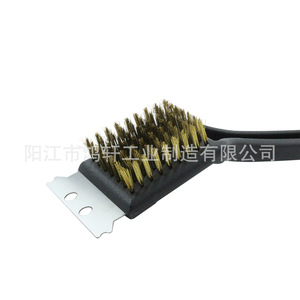 Teppanyaki Grill Cleaning Brush With Spatula Head Long Handle Black PP Handle Steel Wire Bristles Multipurpose <b>BBQ</b> <b>Tool</b> - Product Image 5