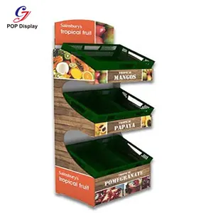 Tamanho personalizado Water Proof Tesco Lowes Chain Store Papelão Display Stands Supermercado Vegetais Frutas Display Bandeja Papel