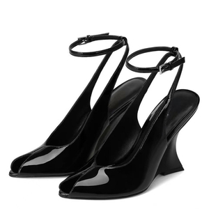 Nouveaux styles de talons personnalisés pour femmes : Escarpins à bout ouvert, sandales à talon compensé en daim, chaussures habillées à brides de cheville en cuir verni - Product Image 2