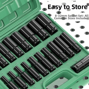 Soket listrik, 1/2 inci Drive 6-point Impact Socket Set10 Piece Ukuran metrik 10-24mm baja karbon Impact Socket Set dengan kotak penyimpanan keras - Product Image 3