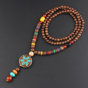 Boho kazak zincir Nepal ahşap boncuk kolye kolye el yapımı Nepal din kabile ahşap boncuklar kolye uzun püskül kolye - Product Image 6