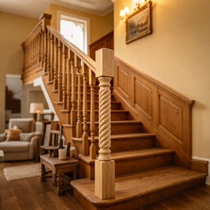 Balustre d'escalier traditionnel en bois massif EFS avec design torsadé pour rampes et mains courantes, fixation au sol - Product Image 5
