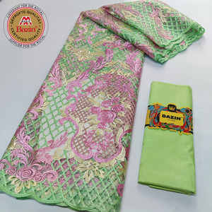 <span class=keywords><strong>Tissu</strong></span> en dentelle de soie de lait africaine, maille française, avec Bazin Rich, matière originale pour les femmes nigérianes, mariage, mariée, dentelle en tulle - Product Image 5