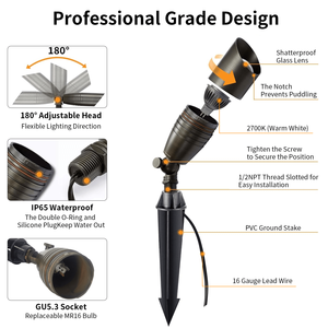 مصباح <span class=keywords><strong>LED</strong></span> من نوع MR16 للإضاءة الخارجية، إضاءة حدائق منخفضة الجهد، مصابيح حدائق نحاسية خارجية مقاومة للماء IP65، 2700 كلفن - Product Image 2